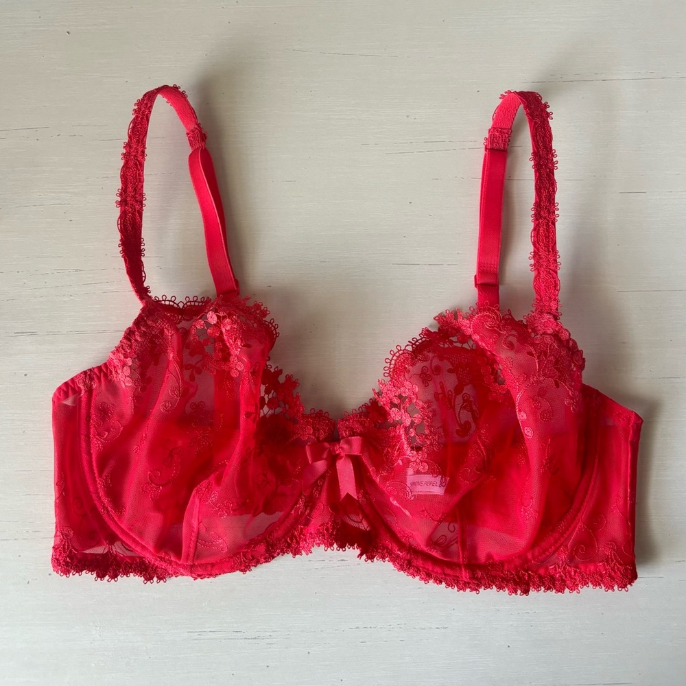 Simone Perele red all over lace and mesh bra 34D